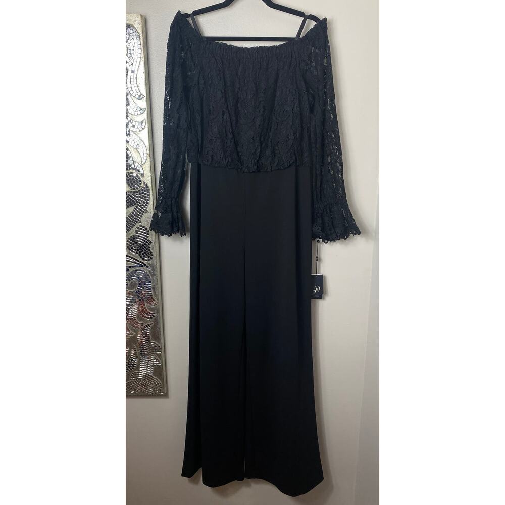 NWT ADRIANNA PAPELL JUMPSUIT 16 BLACK LACE ONE PIECE HOLIDAYS FESTIVE EVENING